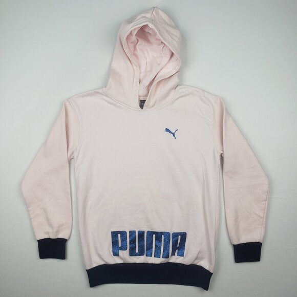 Puma Hooded Pullover Girls 16 Glitter Pink Sporty Athleisure Streetwear - Picture 1 of 13